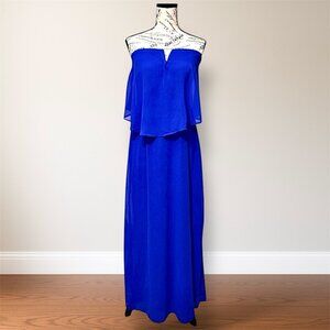 City Triangles L Blue Strapless Chiffon Maxi Dress Ruffle Layer Party Wedding